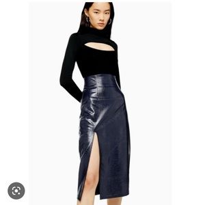 Navy crocodile leather skirt - Topshop US size 4